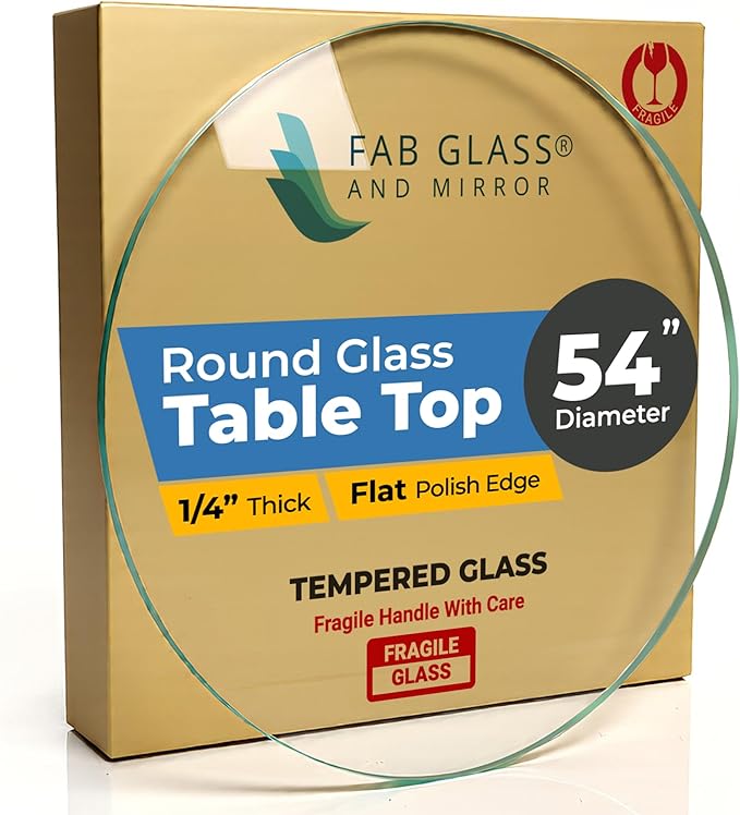 54 Inch Round Tempered Glass Table Top Flat Polished Edge1/4” Thick Round Glass Table Top–Heavy Duty, Dining, Coffee, and Office Tables by Fab Glass and Mirror
