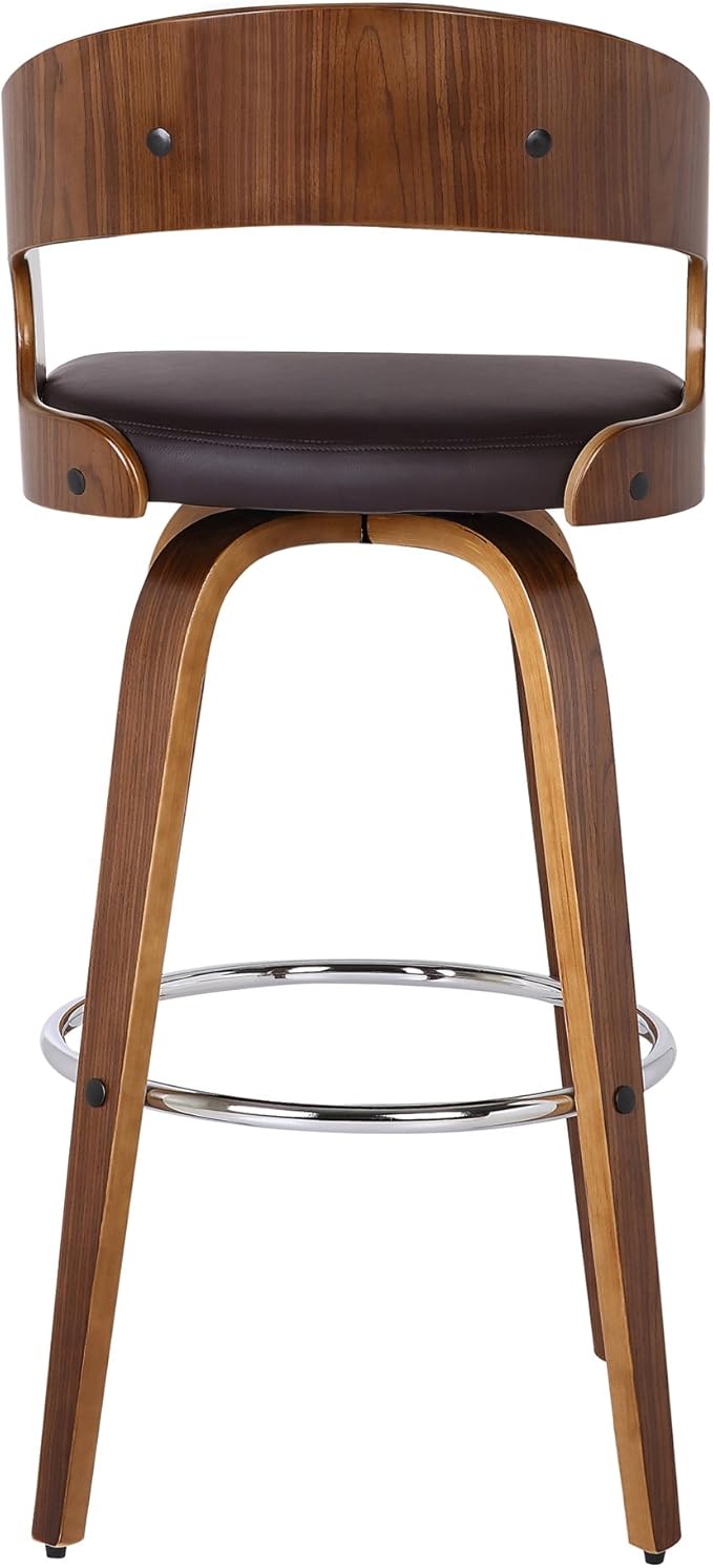 Armen Living Shelly 26" Counter Height Swivel Brown Faux Leather and Walnut Wood Bar Stool - Set of 4