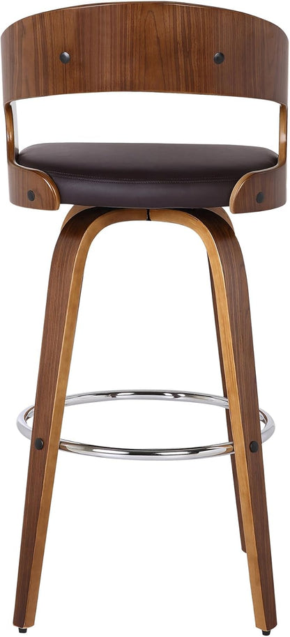 Armen Living Shelly 26" Counter Height Swivel Brown Faux Leather and Walnut Wood Bar Stool - Set of 4