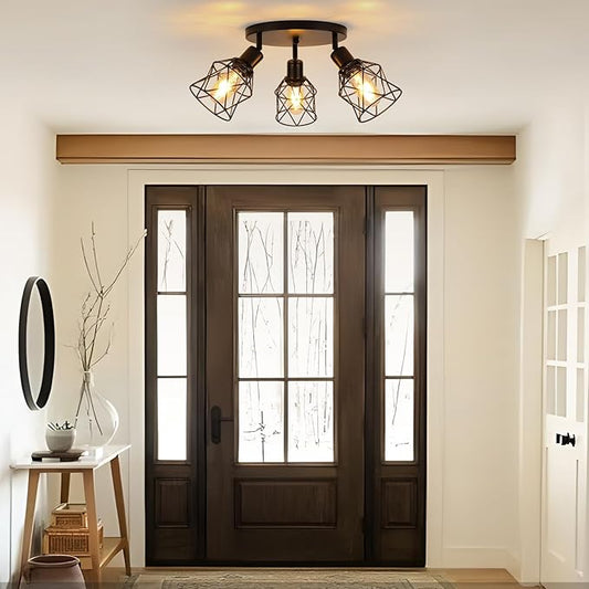 WILON Kitchen Light Fixtures Ceiling Mount, Black Fixtures 3-Light Adjustable Semi Flush Mount Ceiling Light, Multi-Directional Lights for Kitchen Hallway Dining Room(E26 Base)