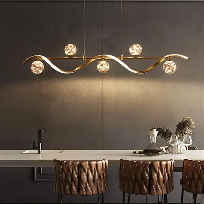 Island Lights for Kitchen, Modern Dining Room Light Fixture Linear Kitchen Island Lighting (6-Light Gold)