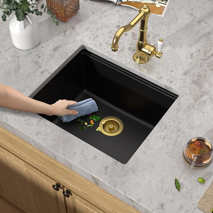 21 Inch Undermount Bar Sink Workstation - Matte Black Granite Composite Classic Quartz Single Bowl Wet Prep Sink for Small Space, Kitchen Bar, RV, Boat, and Outdoor #TLGU-129