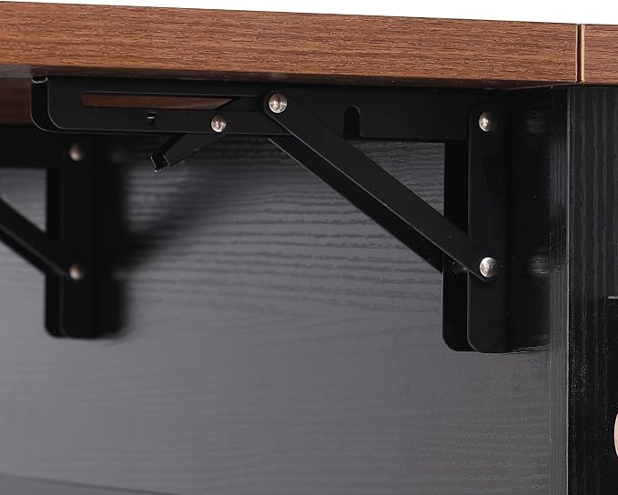 RUNNA 46.5'' Farmhouse Kitchen Island with Drape of Beads,Power Outlet, Rolling Kitchen Cart on Wheels with Drop Leaf, 3 Doors,3 Drawers and Internal Iron Shelf, for Kitchen,Dining Room (Black@72)