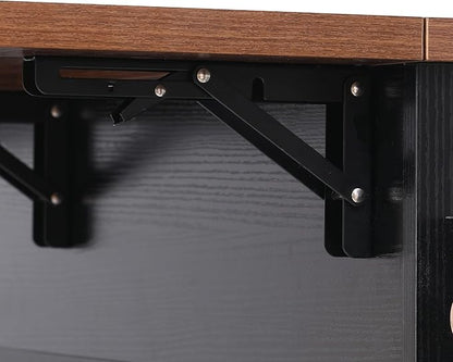 RUNNA 46.5'' Farmhouse Kitchen Island with Drape of Beads,Power Outlet, Rolling Kitchen Cart on Wheels with Drop Leaf, 3 Doors,3 Drawers and Internal Iron Shelf, for Kitchen,Dining Room (Black@72)