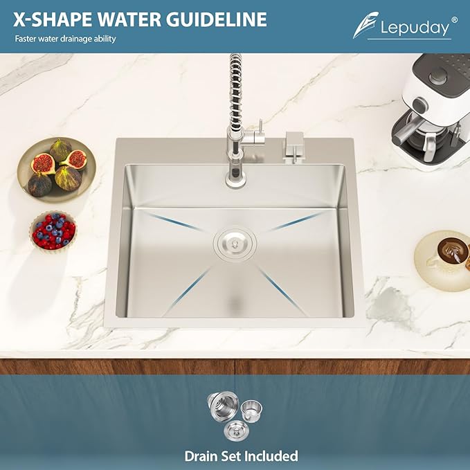 25 Inch Drop In Kitchen Sink - Lepuday 25×22x9 inch Kitchen Sink Drop In Stainless Steel Topmount Sinks 16 Gauge Single Bowl Top mount Sinks