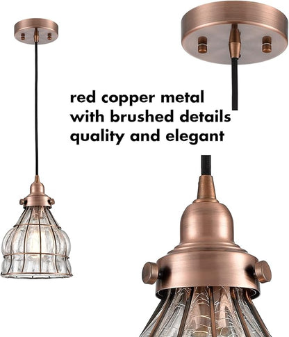 YUBOLE Vintage Cracked Glass Wire Cage Hanging Pendant Light, Red Antique Copper