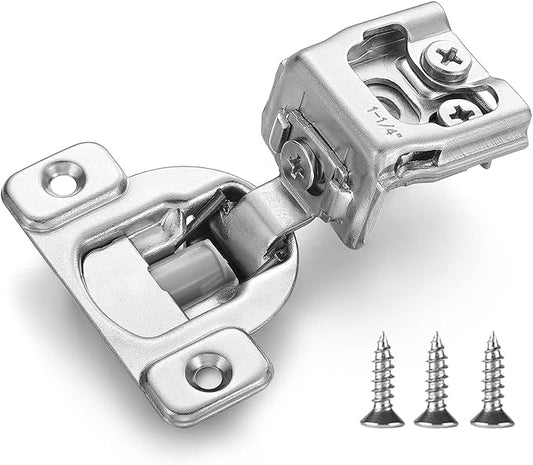(4 Pack) 1-1/4 Inch Overlay Soft Close Cabinet Hinges, Kitchen Concealed Hinges for Face Frame Door, European Hinges with Brushed Nickel
