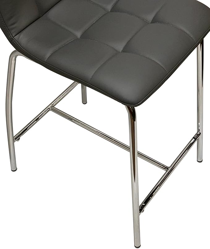 Sunset Trading Nia 24" Faux Leather Barstools | 2 Counter Height Stools | Chrome Legs with Footrest | Charcoal Gray Upholstered Tufted Seat & High Back | Dining Room, Home Bar, Kitchen Island Seating