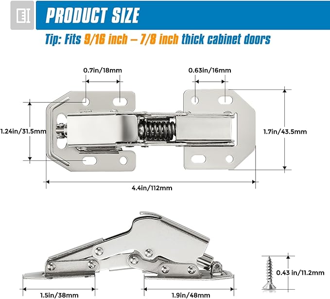 Ravinte 8 Pack Hidden Hinges Soft Close Surface Mount Kitchen Cabinet Hinges, No Pre-drilled for Kitchen Cupboard