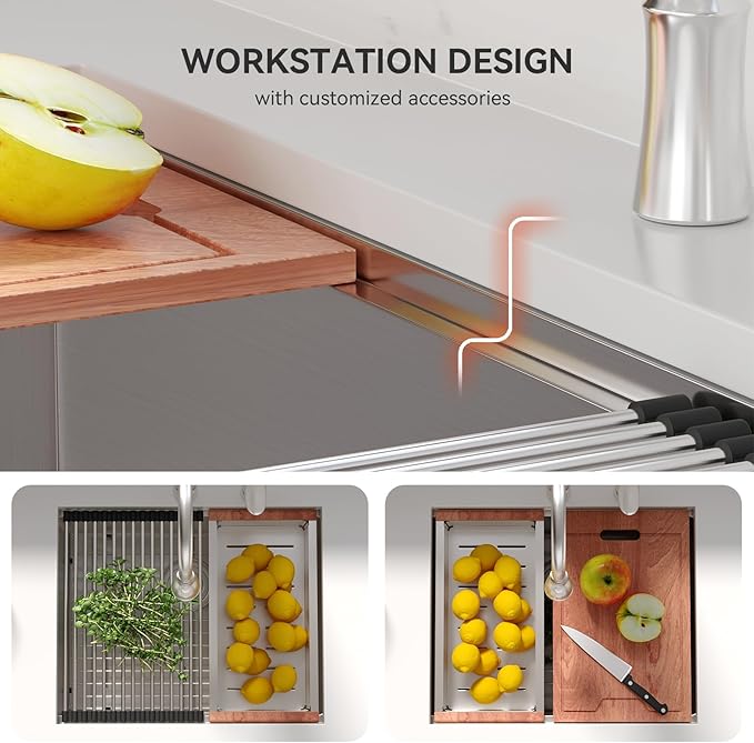 Lordear 23 Inch Undermount Kitchen Sink Workstation16 Gauge Stainless Steel Bar Sinks Single Bowl with Cutting Board Under Counter Handmade Sink