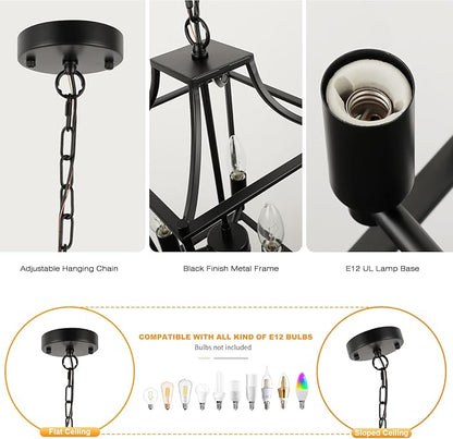 Lantern Pendant Light Black Pendant Light Fixtures 3-Light Black Lantern Pendant Lights, 9.4" Adjustable Farmhouse Pendant Lighting for Kitchen Island Dining Room Foyer