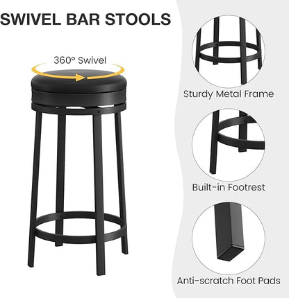 GAOMON 24 inch Swivel Bar Stools Set of 4, Counter Height Barstool with Footrest and PU Leather Upholstery, Metal Frame, Kitchen Barstools for Kitchen Island, Home Bar, Black