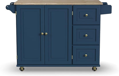 Homestyles Mobile Kitchen Island Cart with Wood Top and Dropleaf Breakfast Bar, Blue