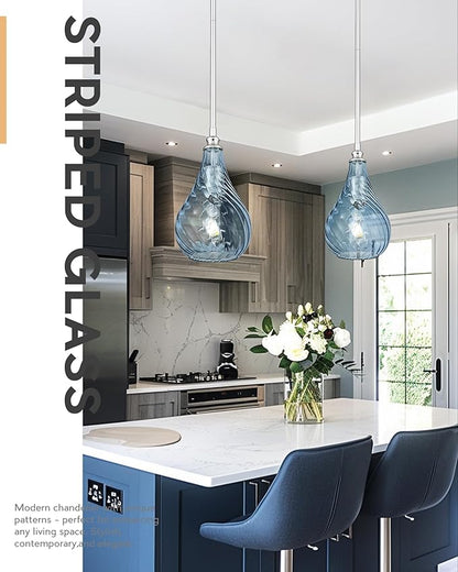 TENGXIN 6 Inch Mini Hanging Light for Kitchen Island,Kitchen Pendant Lighting Over Island,Brushed Nickel Finished Blue Glass Pendant Light,Farmhouse Pendant Light for Dining Room