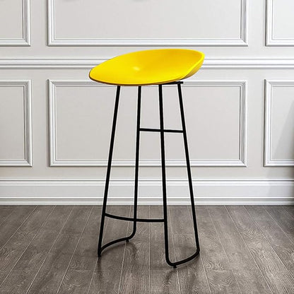 Minimalist Plastic PP Stools Backless with Metal Legs, Kitchen Island Dining Chairs with Comfortable Footrest, Counter Height Stools for Counter,Yellow-45cm