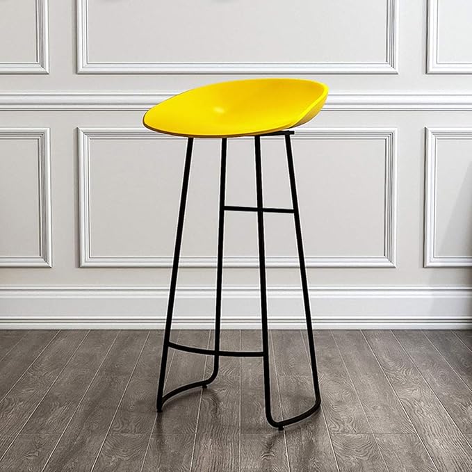 Minimalist Plastic PP Stools Backless with Metal Legs, Kitchen Island Dining Chairs with Comfortable Footrest, Counter Height Stools for Counter,Yellow-65cm