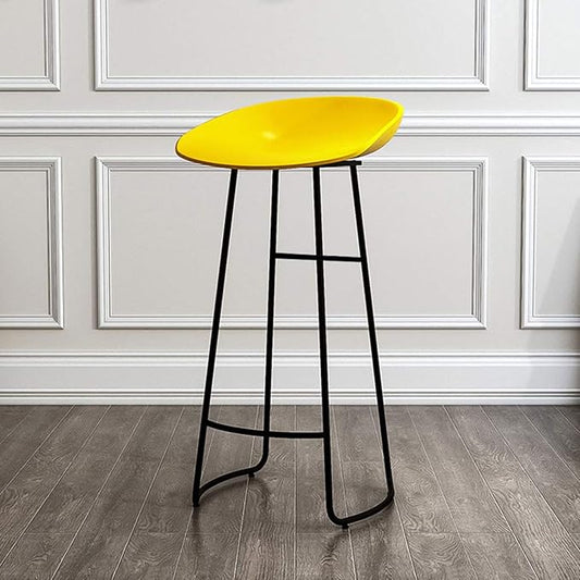 Minimalist Plastic PP Stools Backless with Metal Legs, Kitchen Island Dining Chairs with Comfortable Footrest, Counter Height Stools for Counter,Yellow-65cm