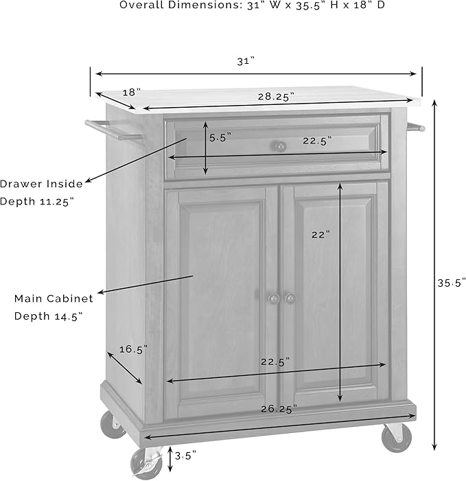 Crosley Furniture Compact Stone Top Small Rolling Cart with Shelves, Microwave Stand with Towel Rack, Black