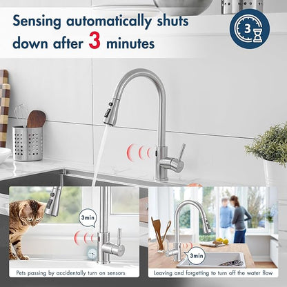 GIMILI Touchless Kitchen Faucet with Pull Down Sprayer Motion Sensor Hands-Free Smart Activated Brushed Nickel Sink Faucets