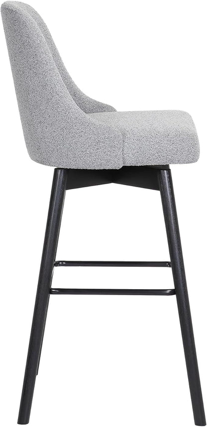 Armen Living Sicily Modern Farmhouse 30" Seat Height Swivel Black Wood Bar Stool for Kitchen Island Counter in Light Gray Fabric