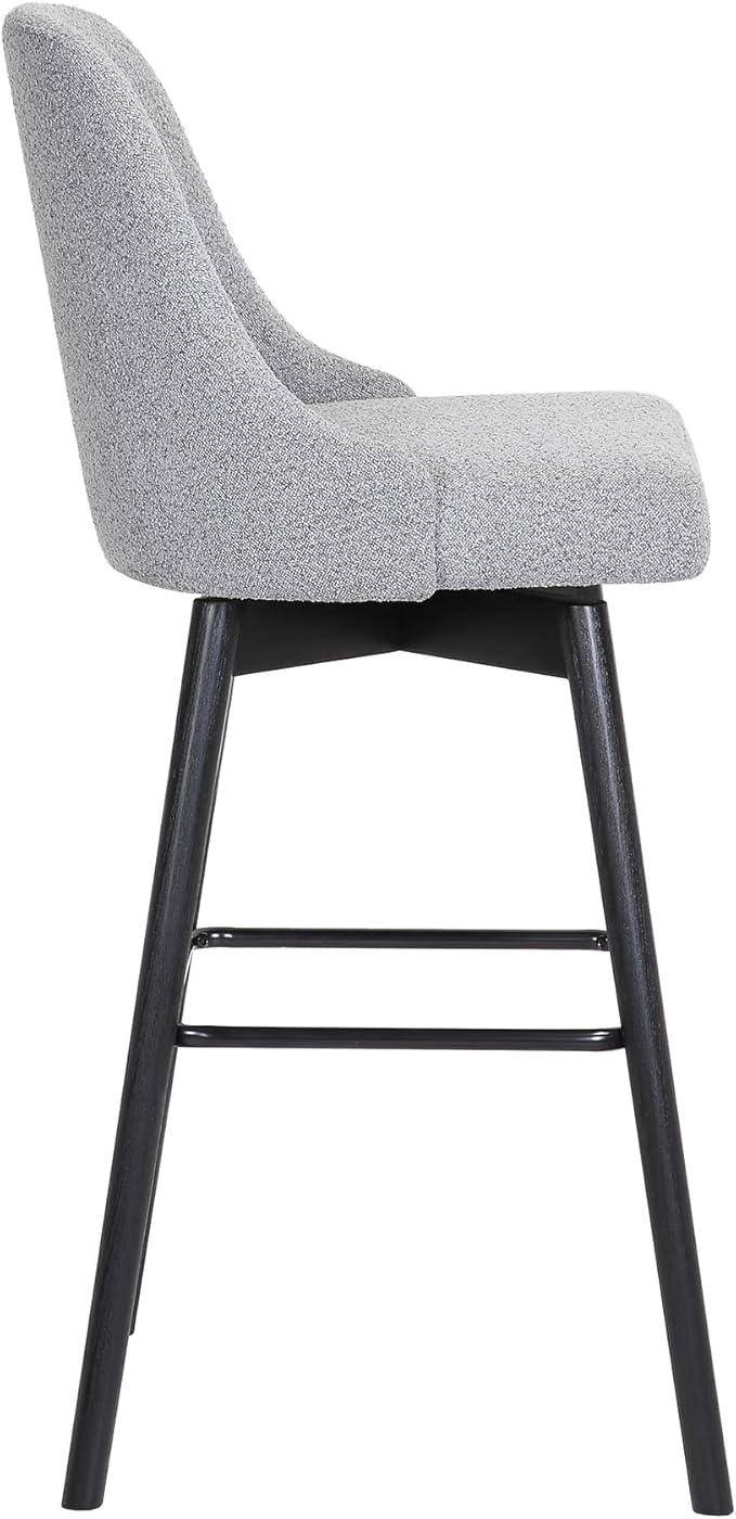 Armen Living Sicily Modern Farmhouse 26" Seat Height Swivel Black Wood Bar Stool for Kitchen Island Counter in Light Gray Fabric
