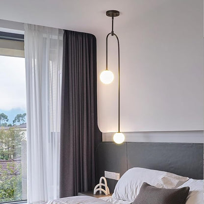 Modern Milk Glass Pendant Light 2 Light Mid Century Chandelier Small Glass Globe Black Pendant Lights for Kitchen Island Bedroom Dining (1 Pack)
