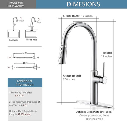 Polished Chrome Kitchen Faucets Solid Brass High Arc One-Handle Kitchen Faucet with Pull Down Sprayer,Kitchen Sink Faucets with Escutcheon