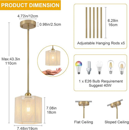 2-Pack Hand-Woven Rattan Pendant Lights, 7.67" Boho Hanging Pendant Light Fixtures, Coastal Hexagonal Mini Island Lights for Kitchen Island, Foyer, Bedroom, E26 Base