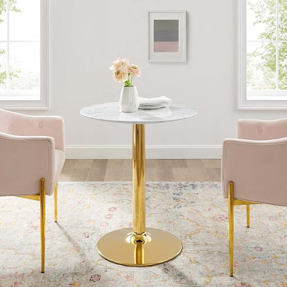Modway Verne Round Artificial Marble 28" Dining Table in Gold White