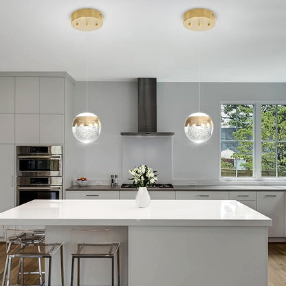 Pendant Lighting for Kitchen Island,1-Light Crystal Globe Chandelier,Gold Mini Globe Ceiling Hanging Light Fixture for Living Room Bedroom Kitchen
