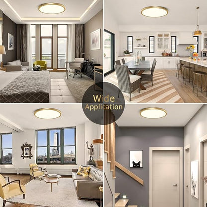 15.7Inch Gold Flush Mount Ceiling Light Fixture , 32W(320W Equivalent), 3800LM, 4000K Natural White, IP40, Flat Modern Round LED Ceiling Lights for Bedrooms, Living Rooms, Bathrooms, Stairwells, etc.
