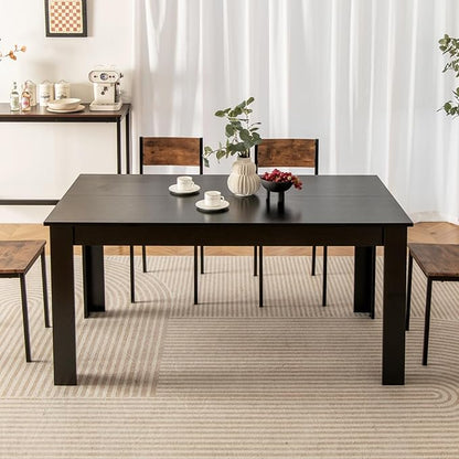 63-Inch Dining Table for 4-6 People, Rectangular Wooden Kitchen Table, L-Shaped Legs, 330 LBS Weight Capacity, Modern Farmhouse Dinette Table for Restaurant, Living Room, Family (Black)