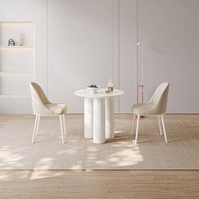 Guyii 29.92" Cream White Dining Table, Modern Round Kitchen Table, Small Indoor End Table for Kitchen, Bar, Living Room, Small Space, Easy Assembly, Table Only