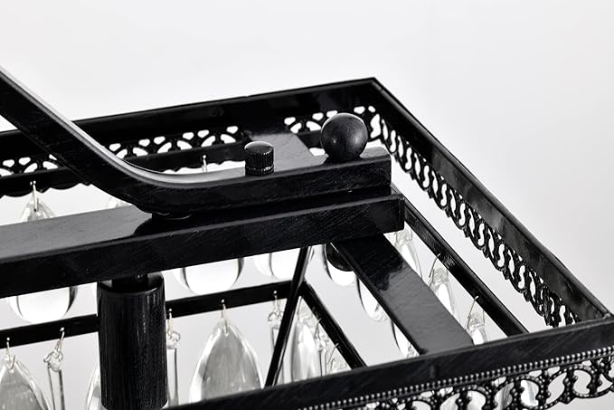 Edvivi Rectangular Linear Crystal Chandelier 40 in. W, 6 Lights Luxury Glam Adjustable Ceiling Lighting Fixture with 4 Rows of Teardrop Crystals for Living Dining Room Kitchen Island, Antique Black