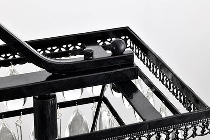 Edvivi Rectangular Linear Crystal Chandelier 40 in. W, 6 Lights Luxury Glam Adjustable Ceiling Lighting Fixture with 4 Rows of Teardrop Crystals for Living Dining Room Kitchen Island, Antique Black