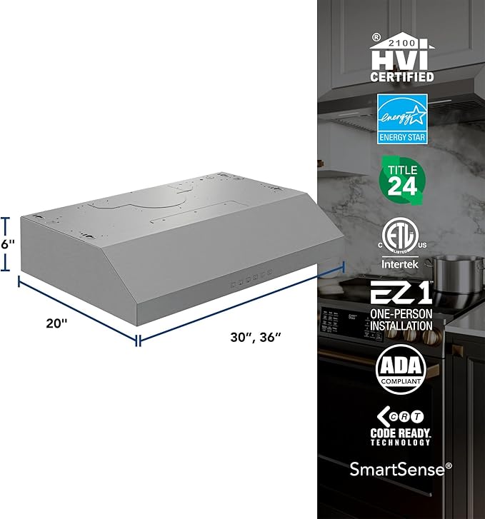 Broan-NuTone Glacier 36-Inch 490 MAX Blower CFM 1.0 Sones Stainless Range Hood