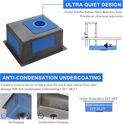 MENATT 15-inch Undermount Kitchen Bar Sinks, 304 Stainless Steel Handmade Bar Sink Undermount, Single Bowl Kitchen Sink Brushed, 15" x 17" x 8"