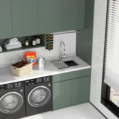 Logmey 23x18 Black Undermount Laundry Sink 23 Inch Laundry Room 12" Deep Sinks Handmade 16 Gauge Heavy Duty Stainless Steel Large Capacity Utility Washing Tub for Home & Commercial Use
