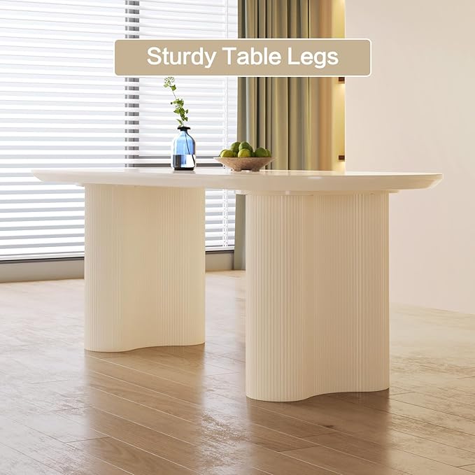 Guyii 62.99" Cream White Dining Table Set with 4 Chairs, Modern Kitchen Table, Indoor Use for Kitchen, Dining Room, Living Room, Small Spaces