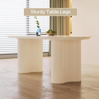 Guyii 62.99" Cream White Dining Table Set with 4 Chairs, Modern Kitchen Table, Indoor Use for Kitchen, Dining Room, Living Room, Small Spaces
