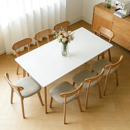 Solid Oak Wood Dining Chairs Set of 6,Mid Century Modern Dining Chairs with Padded Seat - FAS-Grade North American Oak, Ergonomic Curved Backrest, 400 lb Capacity, for Dining Room Kitchen