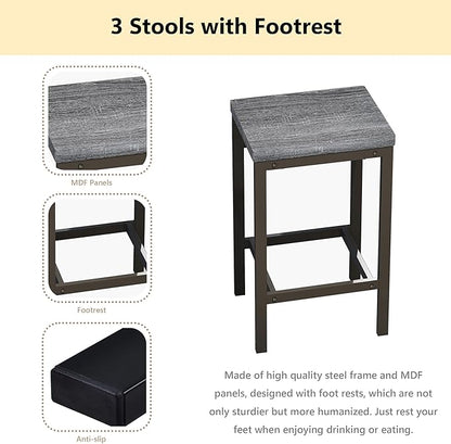 Merax Modern Design 4-Piece Counter Height Extra Long Dining Table Set with 3 Stools and Side Table with Footrest,Space-Saving Pub Kitchen Set,Easy Assembly,Grey