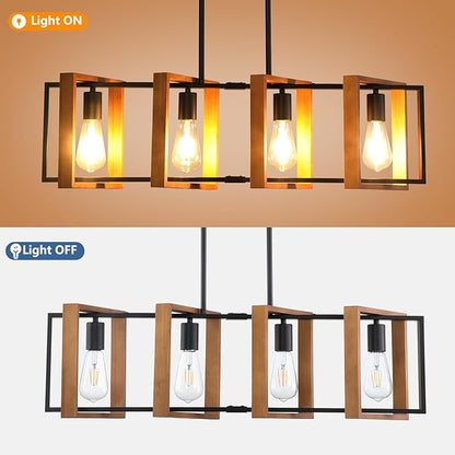 35.4" Kitchen Island Lighting,4 - Light Dining Room Farmhouse Chandelier,Black Modern Pendant Lighting,Pool Table Lights,Wood and Matte Black Metal Finish
