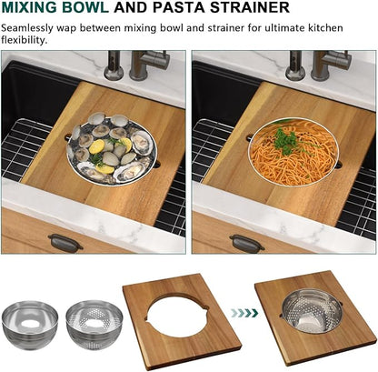 33x19 Black Undermount Kitchen Sink, Granite Composite Single Bowl Workstation All-In One Kitchen Sink, Classic Quartz Composite Sinks with Mixing Bowl, Pasta Strainer #TLGU-125