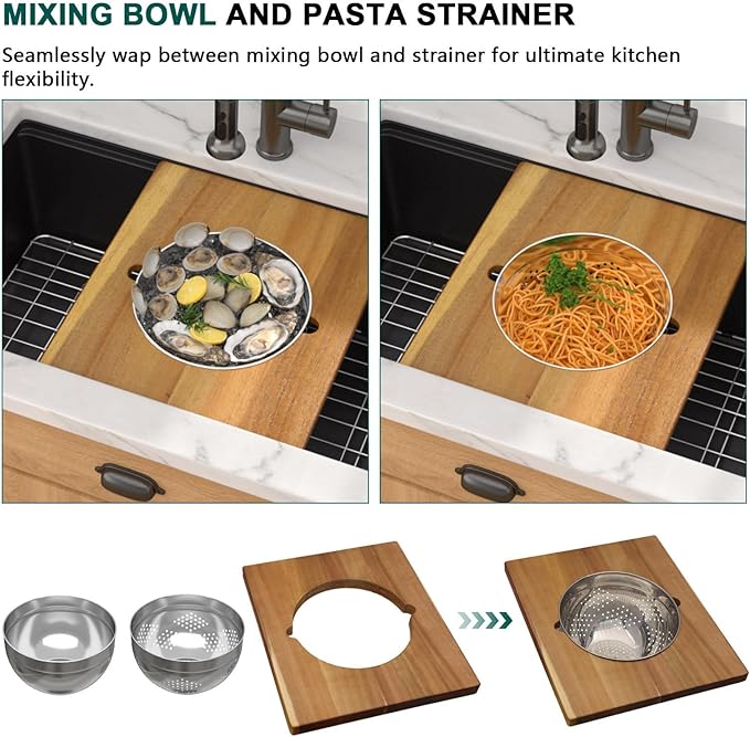 30 Inch Black Undermount Kitchen Sink-Granite Composite Single Bowl Workstation All-In One Classic Quartz Kitchen Sink with Mixing Bowl, Pasta Strainer and Cutting Board #TLGU-126