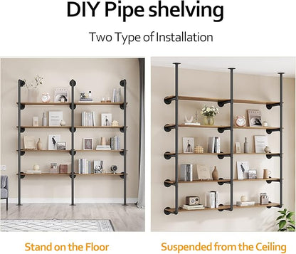 Pynsseu Industrial Iron Pipe Shelf Wall Mount, Farmhouse DIY Open Bookshelf, Pipe Shelves for Kitchen Bathroom, bookcases Living Room Storage, 3Pack of 5 Tier.