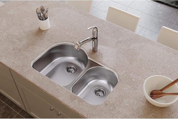 Dayton DCFU3119R Offset 60/40 Double Bowl Undermount Stainless Steel Sink, Soft Satin