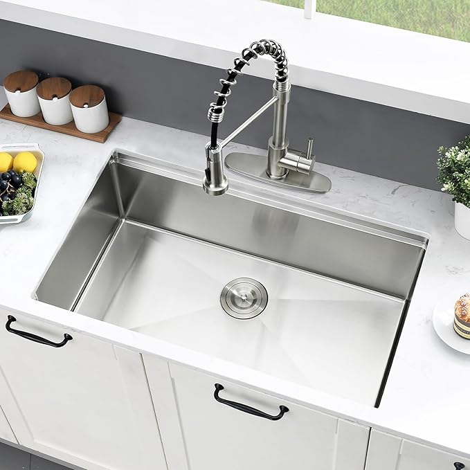 28 Inch Undermount Kitchen Sink, 28x18 Inch Stainless Steel Kitchen Sink Undermount Ledge Workstation 16 Gauge Handmade Commercial 10 Inch Deep Single Bowl Basin with Cutting Board