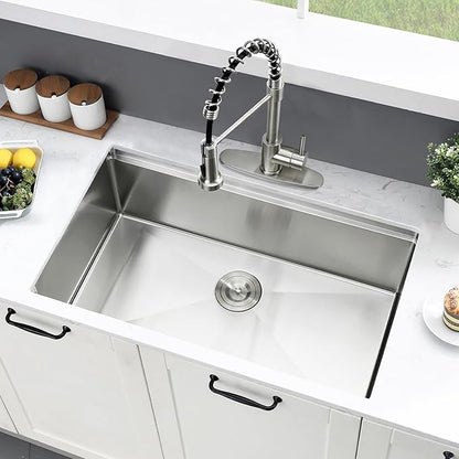 28 Inch Undermount Kitchen Sink, 28x18 Inch Stainless Steel Kitchen Sink Undermount Ledge Workstation 16 Gauge Handmade Commercial 10 Inch Deep Single Bowl Basin with Cutting Board