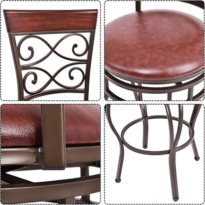 WATERJOY Retro Bar Chairs Set of 2, 360 Degree Swivel Padded Bar Stools Leather Seat Bistro Dining Kitchen Pub Metal Chairs